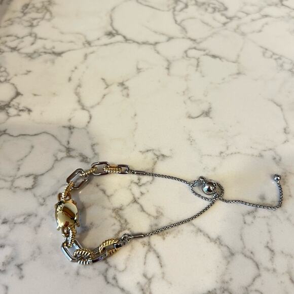 Silver & Gold Toned Chain Bracelet w/ Large Rhinestone - Picture 3 of 3